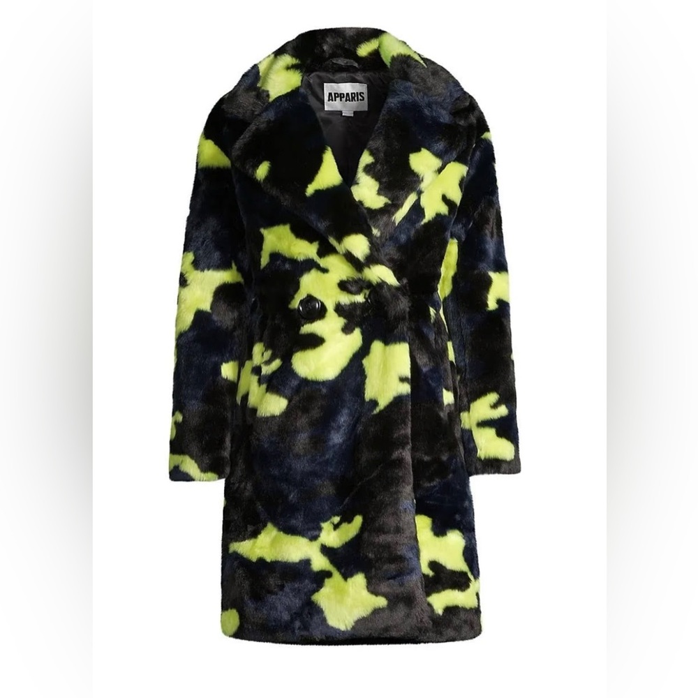 camo faux fur coat